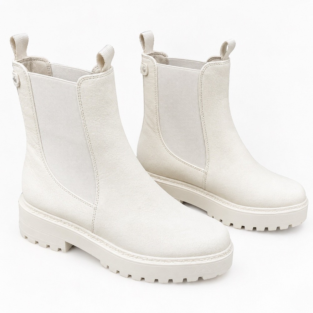 Sam Edelman Laguna Chelsea Boots Ivory Leather Lug Sole Platform Womens 8M